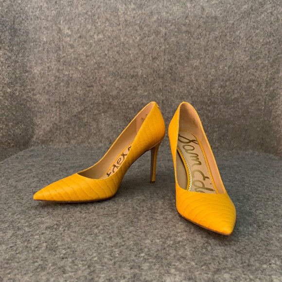 Sam Edelman Hazel Women’s Leather Dijon Yellow Heel Pointed Toe Pump Shoes - Picture 3 of 11